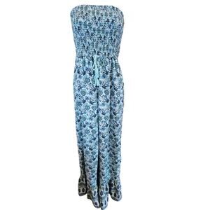 BOG Darcy jumper LOOK blue floral Flare boho summer one piece whimsical fun L